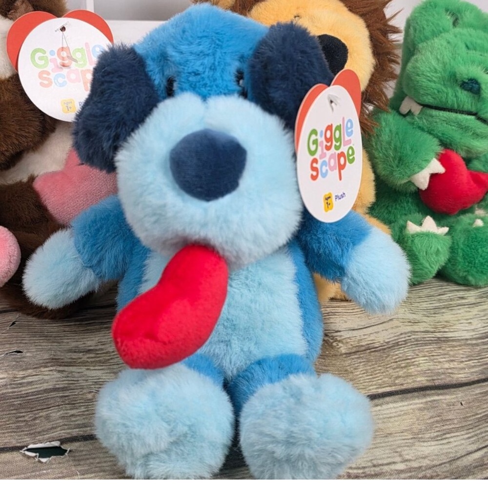 Giggle Scape Blue Valentine Plush Dog with Red Heart Stuffed Animal - 7”